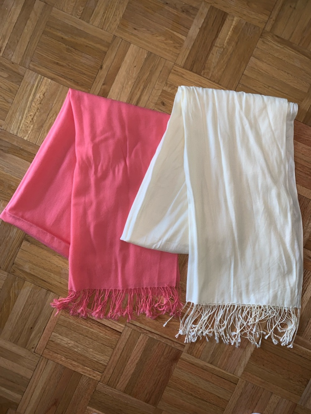 72” Pashmina BUNDLE (2) Pink & Cream Lightweight Fringe Scarves